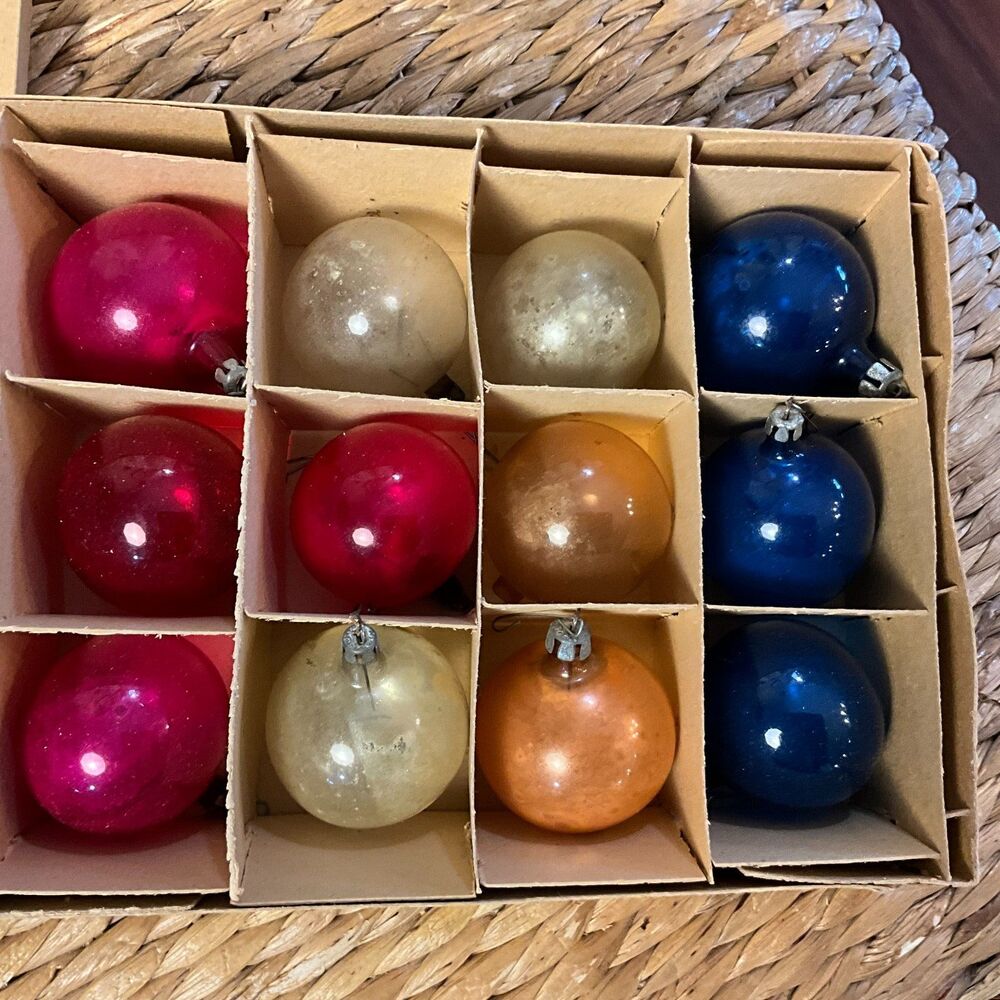 12 vintage unsilvered Christmas balls Fantasia Brand Made in Poland original box